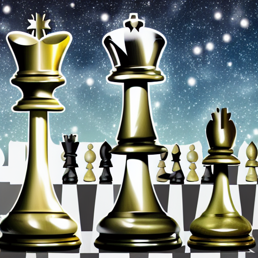 many chess pieces in front of starry sky, realistic