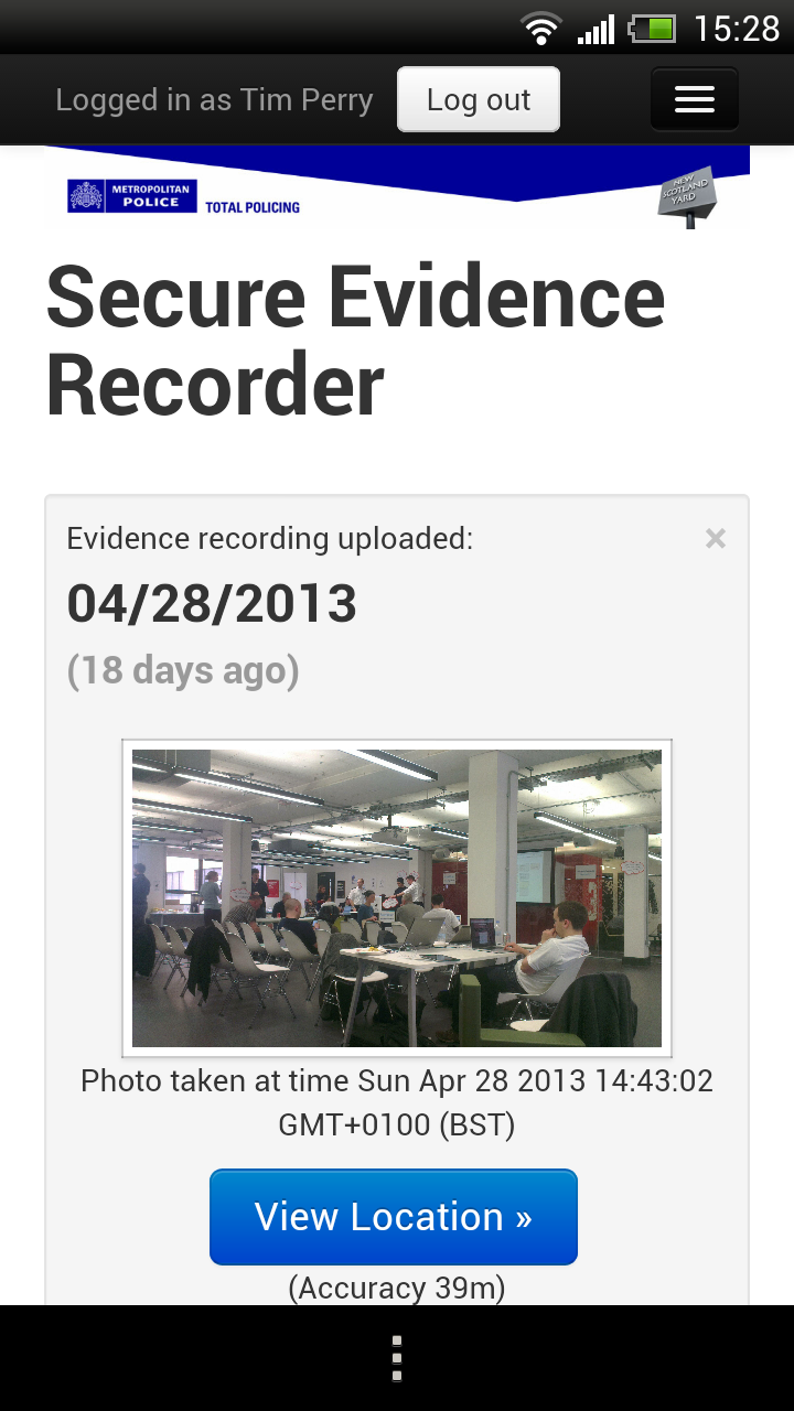 Secure evidence recorder screen 1