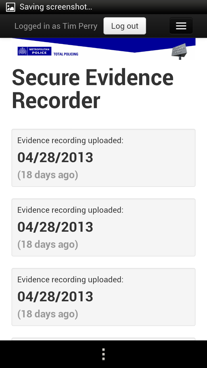 Secure evidence recorder screen 2