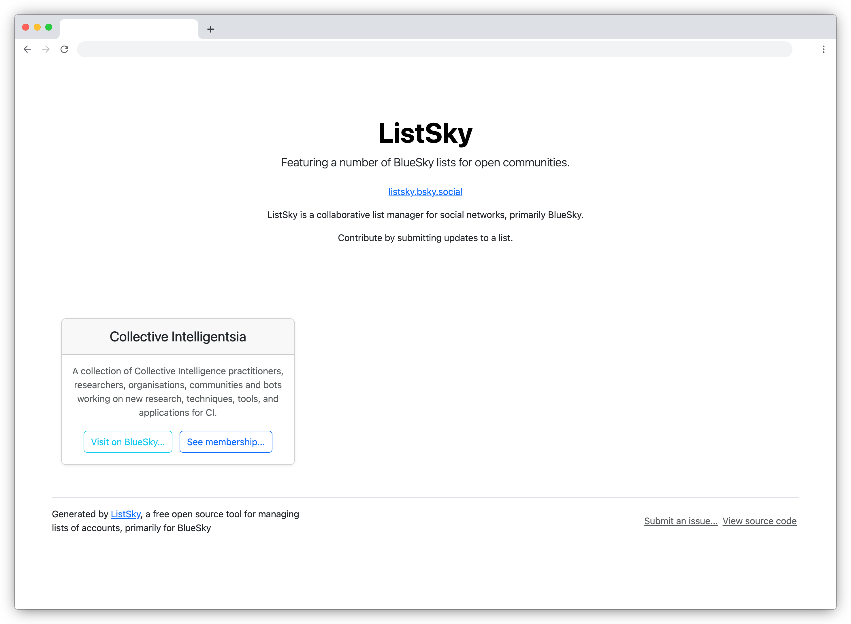 Screenshot of the ListSky app showing available public lists