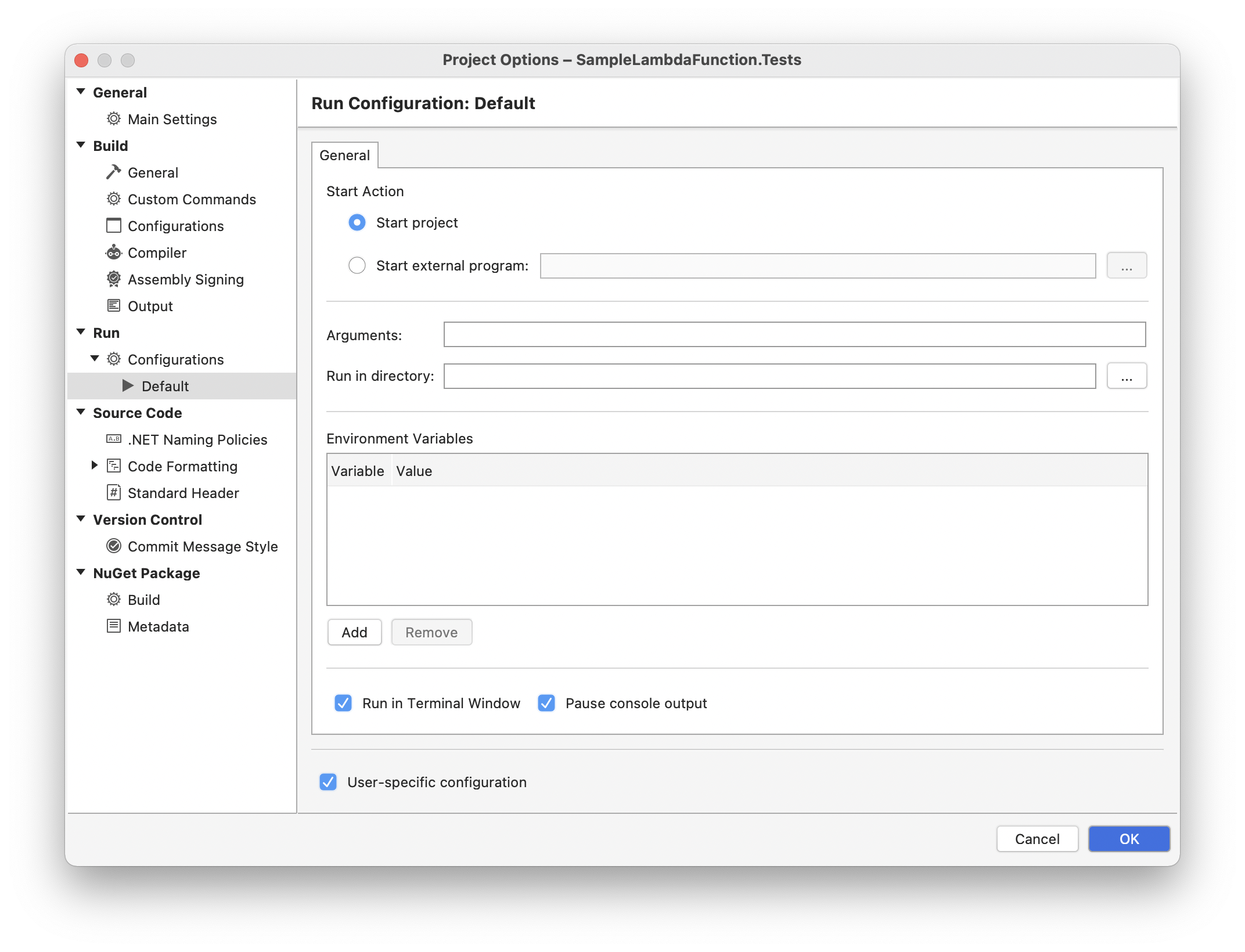 Run configuration
