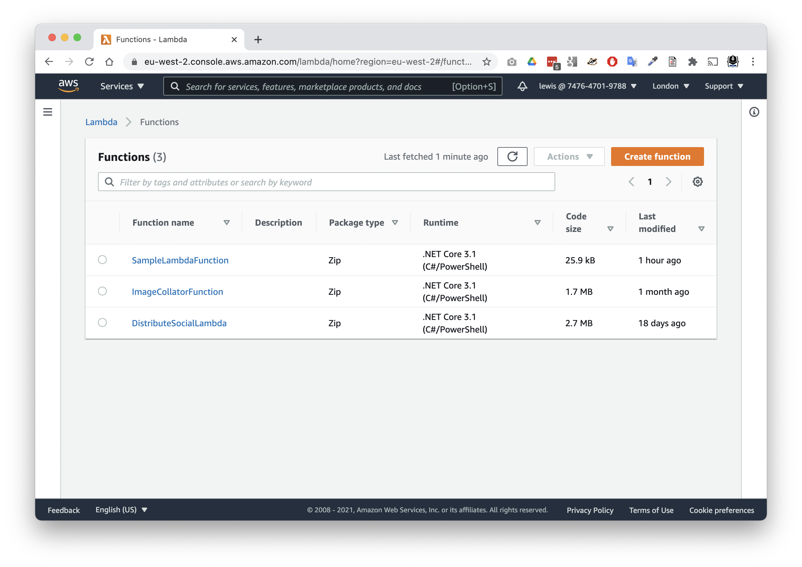 Lambda list on AWS