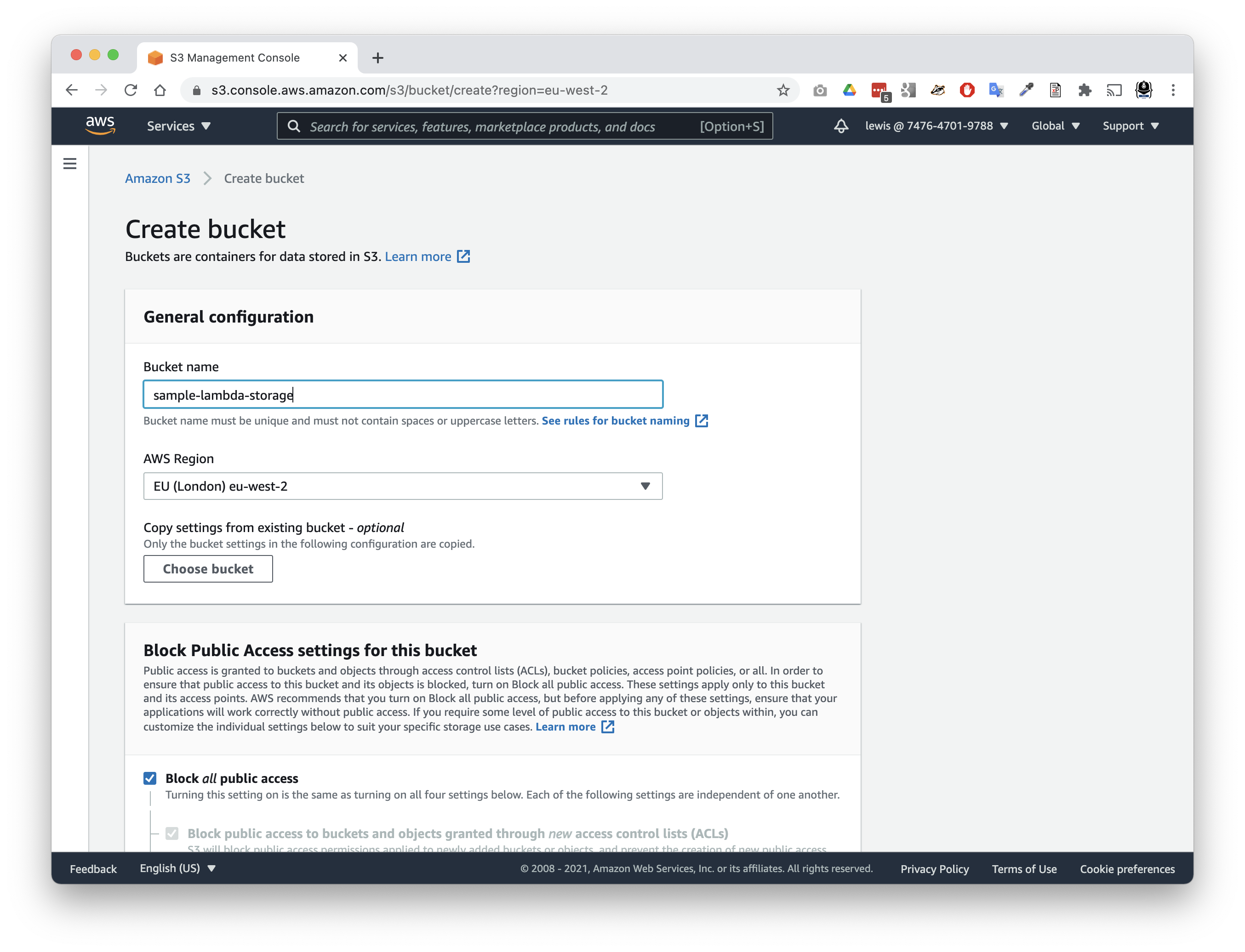 Create an S3 bucket