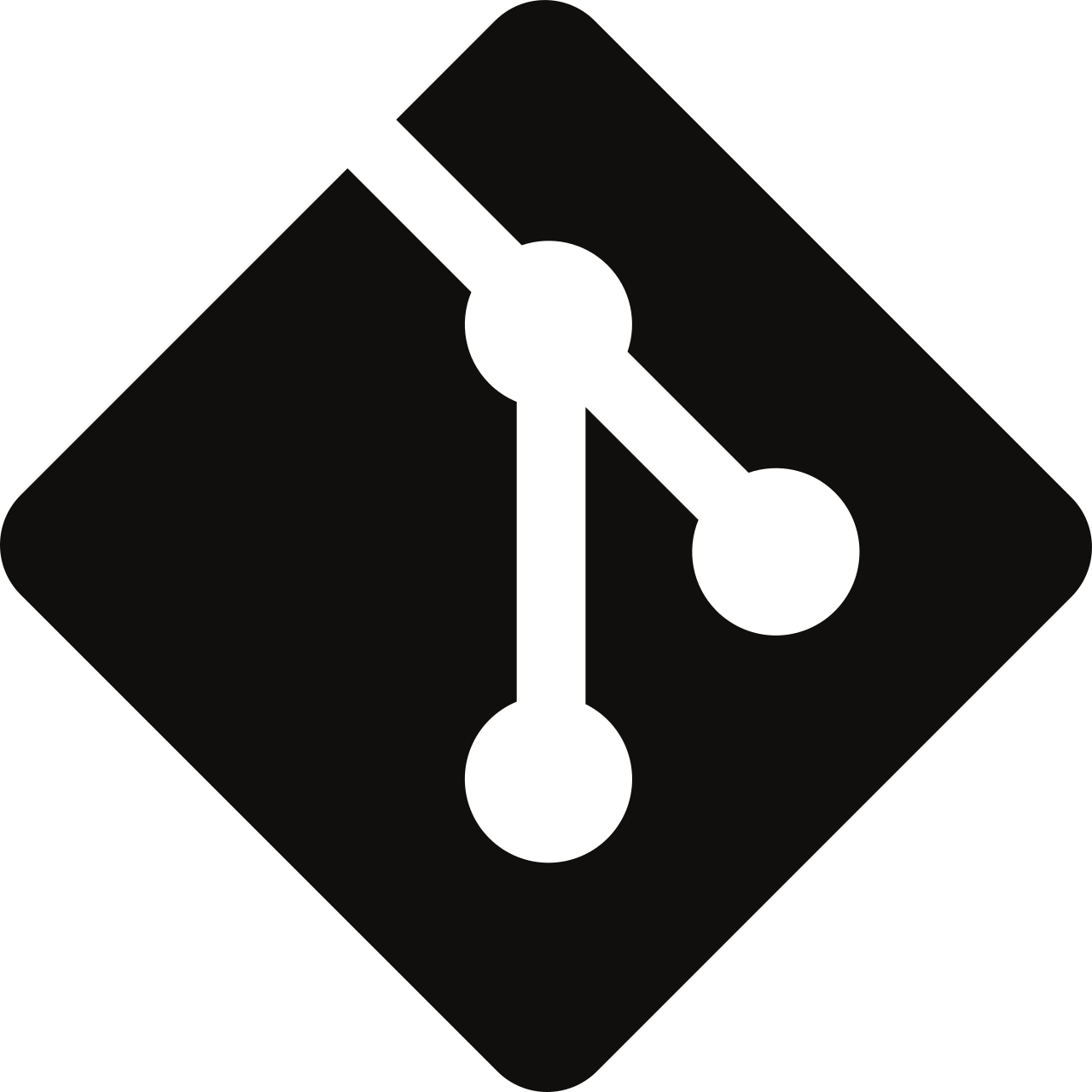 The git icon. It's a diamond shape, with a line entering on the top left edge, travelling down and right. The line forks inside the diamond at a little round node. One path continues diagonally down-and-right, the other goes directly downwards. Both terminate with a small round node. It's suggestive of a path that splits, with one continuing straight, and the other being an alternative path.