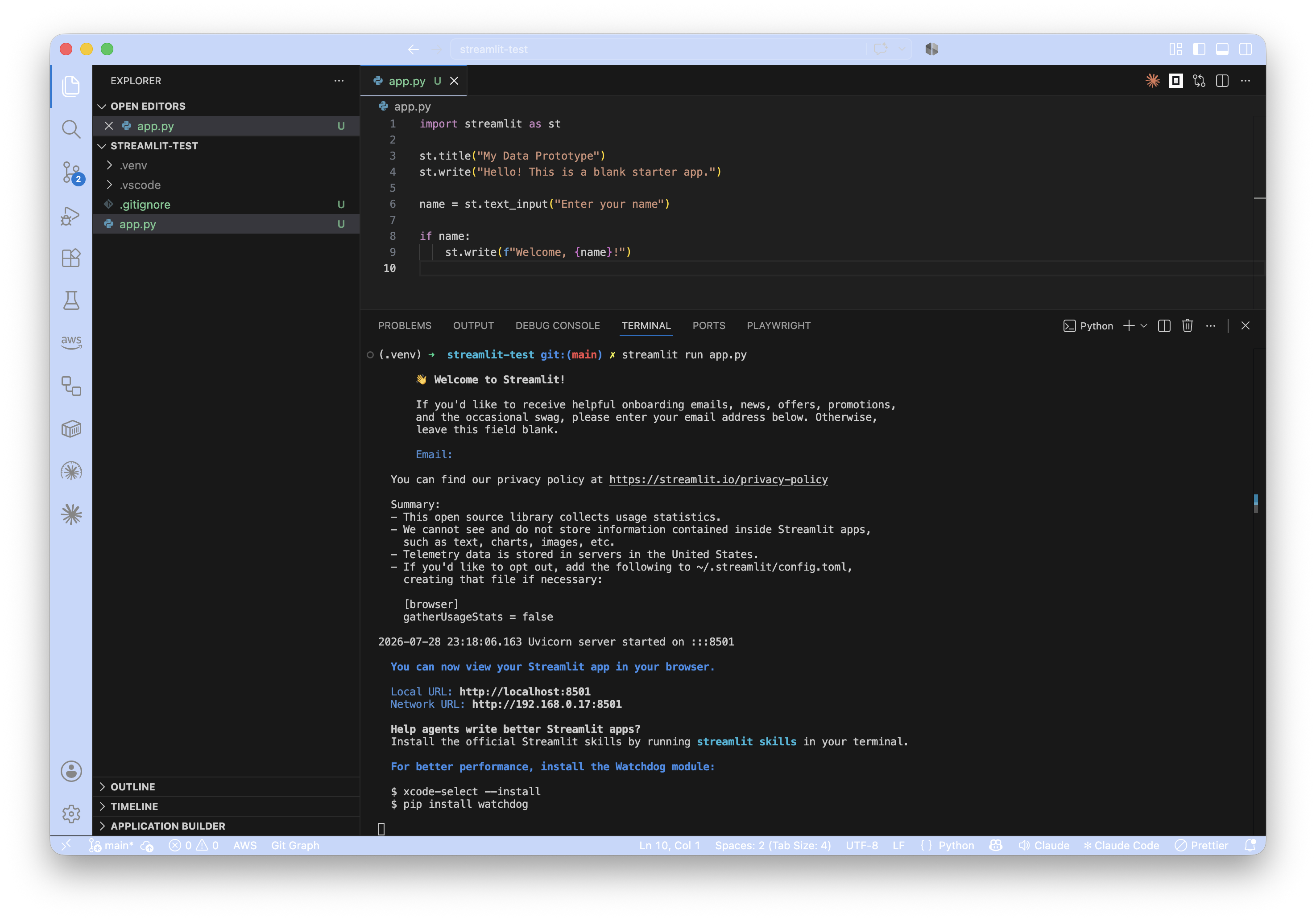 New app in VS Code