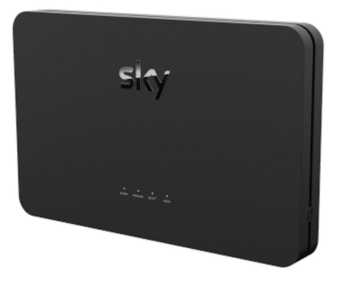 The Sky Hub SR203. It's a black box with 4 LEDs on the front, that can light up as green or red.